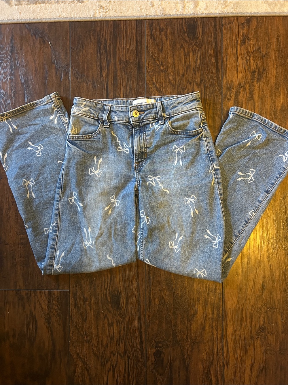 Abercrombie kids Blue Denim Jeans with White Bow Print